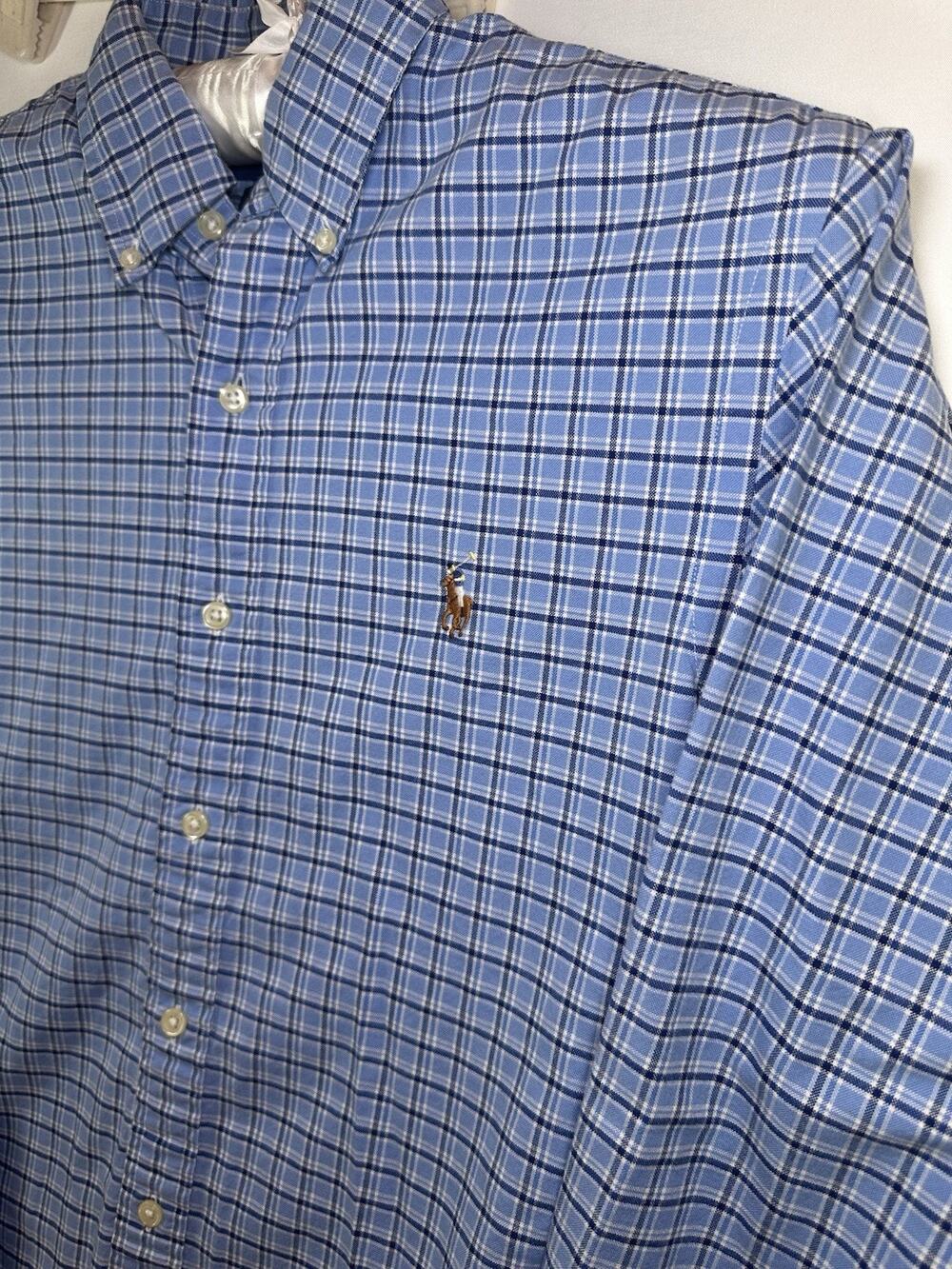 Ralph Lauren blue Plaid Polo Button Down Size small slim Fit Oxford